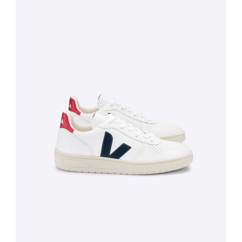 Veja V-10 LEATHER Sneakers Dames White/Black/Red | BE 664NWY